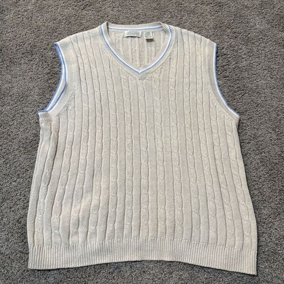 VTG St John’s Bay Cotton Cable knit Preppy Golf Tenniscore‎ Sweater Vest Mens L - Picture 1 of 9